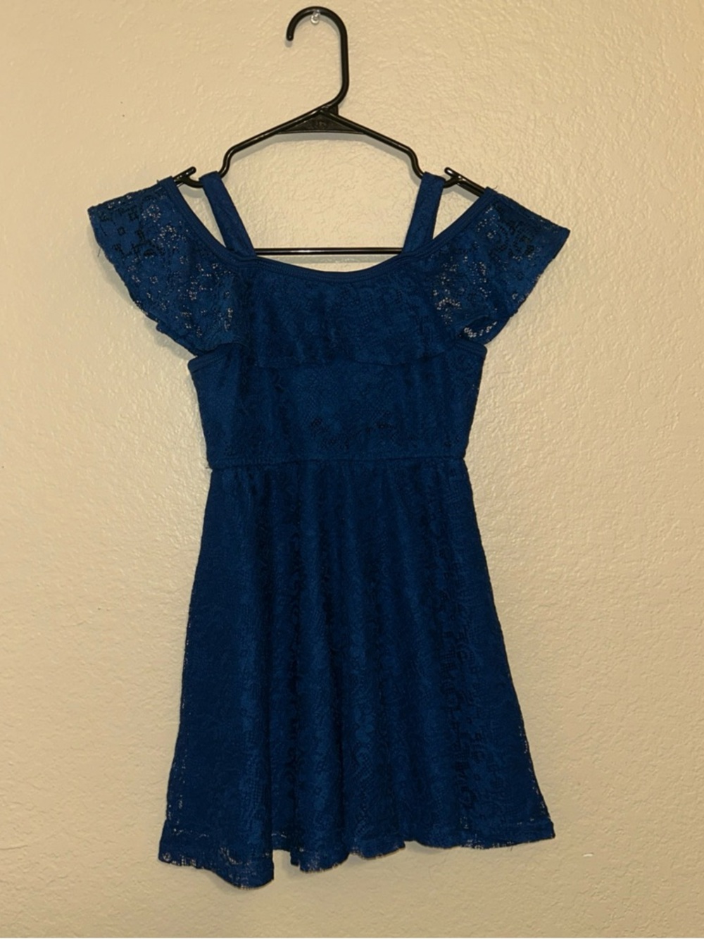 Girls KMLA Dark Blue Lace Dress Off The Shoulder Dress Sz 7
